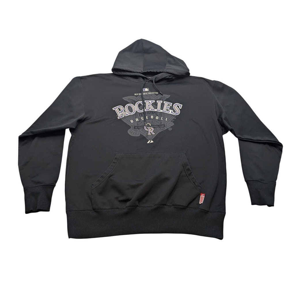 Majestic Colorado Rockies Hoodie Mens Large Blackโ MLB Therma Base Pullover